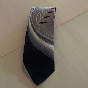 Gino Rossini Italy Neck Tie Pure Silk Cream Tan Navy and Black Abstract Pattern